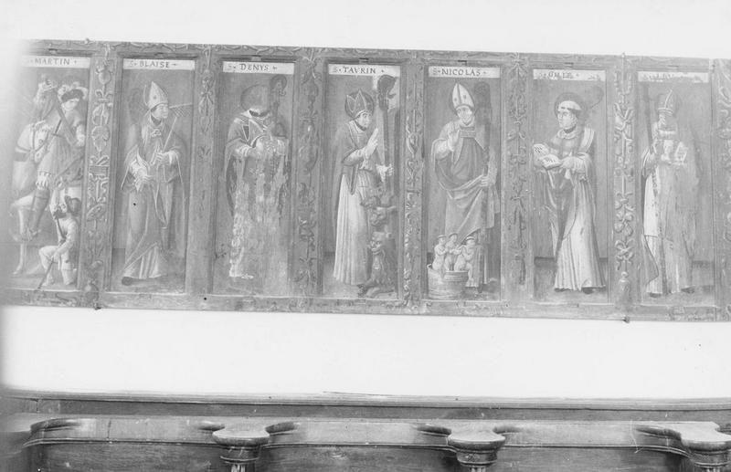 tableau (panneau peint) : saint Martin, saint Blaise, saint Denis, saint Taurin, saint Nicolas, saint Gilles, saint Leu, vue générale