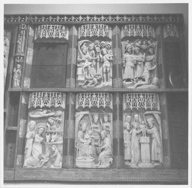 retable du maître-autel, bas-reliefs, vue partielle