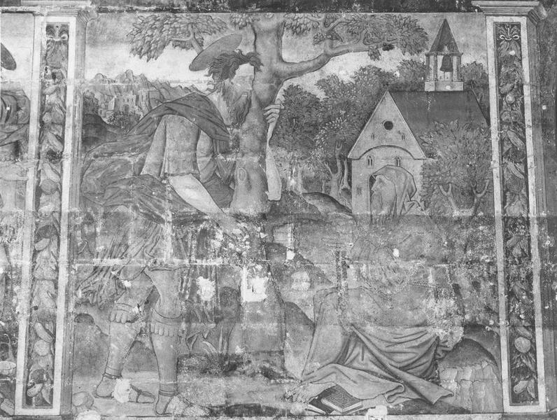 peintures monumentales de la nef : scènes de la vie de saint Christophe, vue partielle