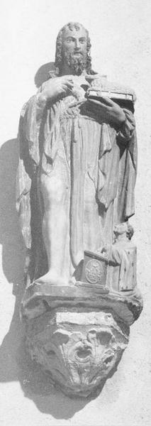 groupe sculpté et son socle : saint Jean-Baptiste et donateur, vue générale