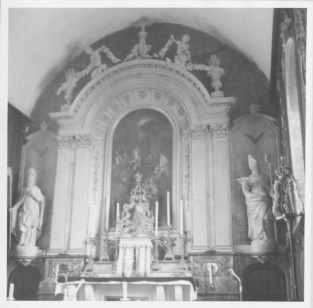 maître-autel, retable, 2 statues : Saint Eloi, Saint Aubin, vue générale
