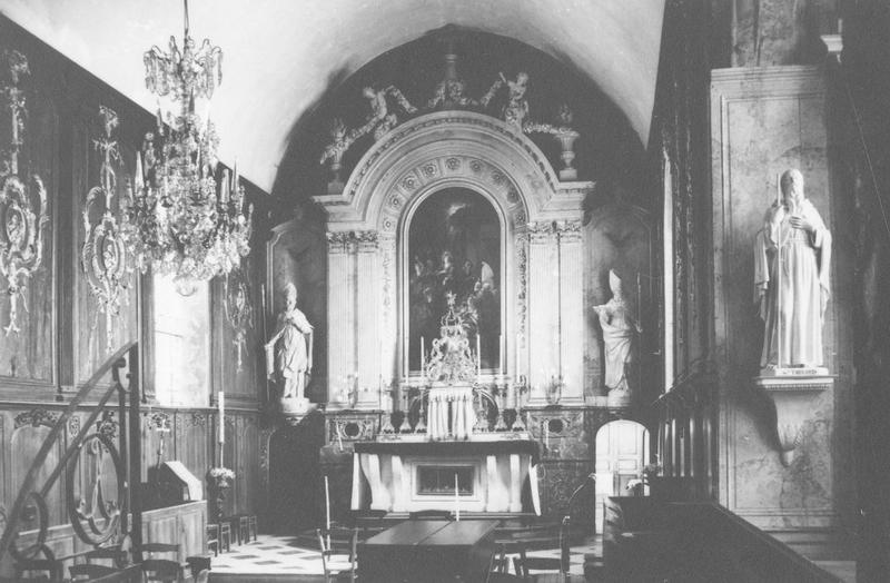 maître-autel, retable, 2 statues : Saint Eloi, Saint Aubin et lambris du choeur et des bas-côtés nord et sud, vue générale