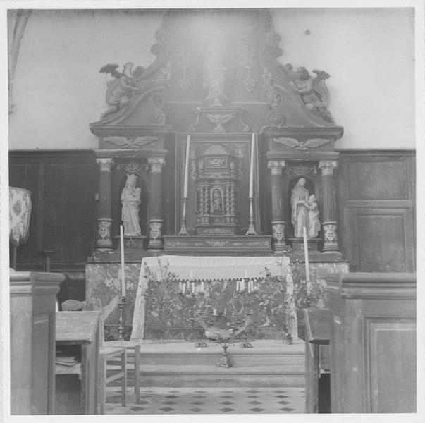 autel-retable latéral nord, statues : Vierge à l'enfant, Education de la Vierge, vue générale