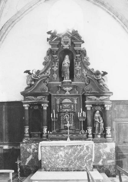 autel-retable latéral nord, statue : Education de la Vierge, vue générale