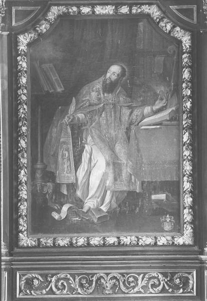 tableau et son cadre : Saint Augustin rédigeant l'une de ses oeuvres, vue générale