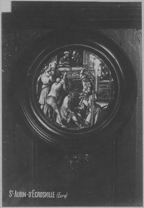 maître-autel, lambris du choeur, détail d’une plaque décorative