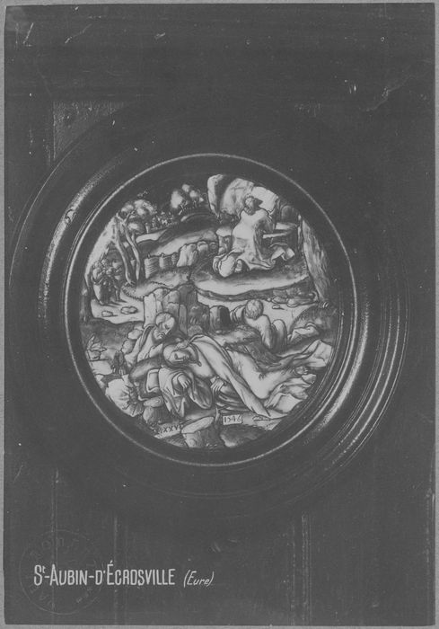 maître-autel, lambris du choeur, détail d’une plaque décorative