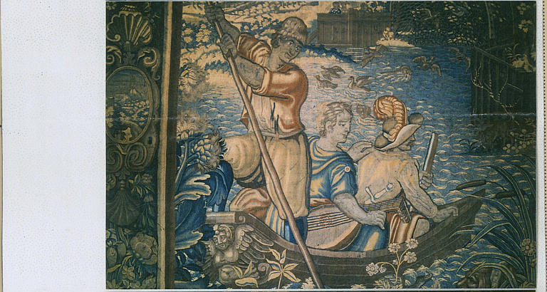 Tapisserie : La Chasse au canard, détail des chasseurs