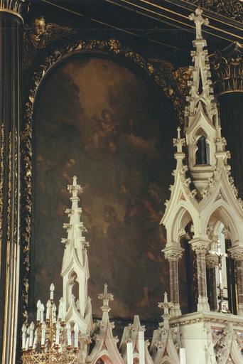 Retable, 2 statues : Saint Jean-Baptiste, Saint Jacques, tableau : Marie Salomée demande au Christ une place à côté de lui pour ses fils