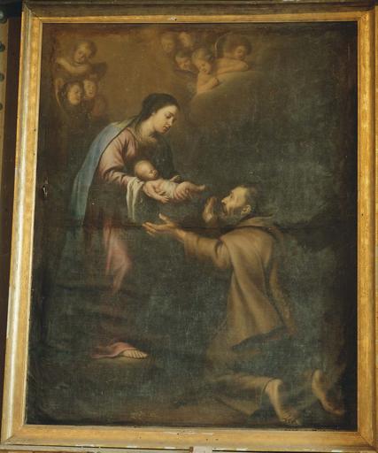 tableau : Vierge présentant l'Enfant Jésus à saint Léonard, huile sur toile