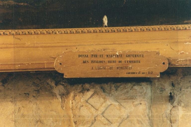 tableau : Moïse fait jaillir l'eau du rocher, détail du cartel : Donné par le Maréchal Gouverneur des invalides, frère de l'Empereur.