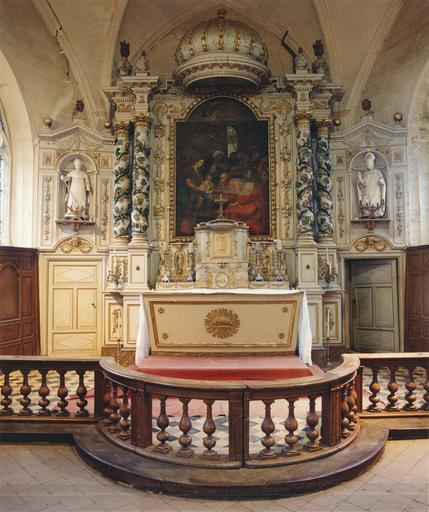 ensemble du maître-autel (retable, 2 statues, tabernacle, tableau)