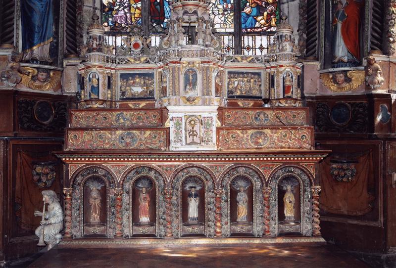 maître-autel, gradins d'autel, tabernacle à ailes et exposition, vue générale