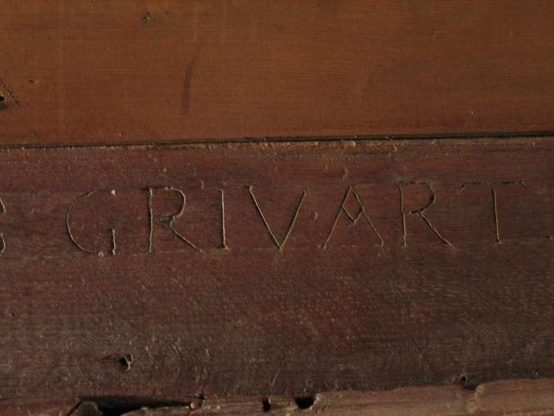 armoire de sacristie. Détail de l'inscription.