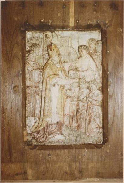 reliefs (panneaux sculptés) : Les Sept sacrements et la lecture de la loi, détail