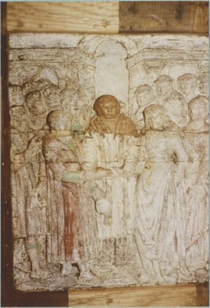 reliefs (panneaux sculptés) : Les Sept sacrements et la lecture de la loi, détail