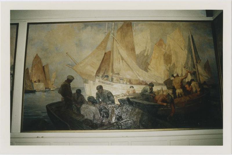 tableau : bateaux et marins au port, vue générale