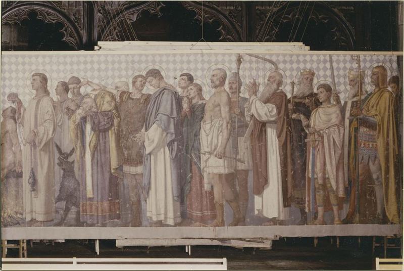 tableau : cortège de saintes avec harpe, vue générale