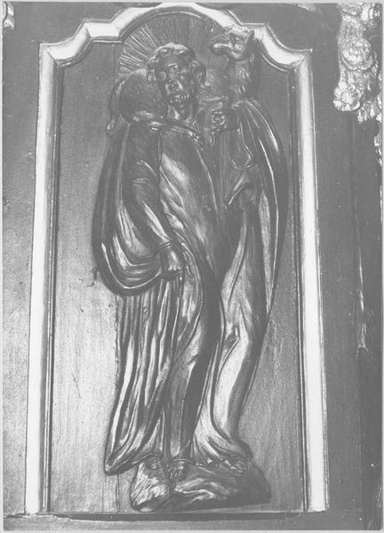 chaire à prêcher, détail d'un des panneaux sculptés