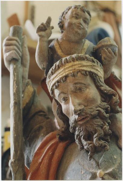 statue : saint Christophe portant l'enfant Jésus, détail - © Ministère de la Culture (France), Médiathèque du patrimoine et de la photographie (objets mobiliers), tous droits réservés