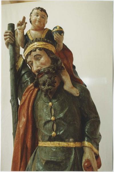 statue : saint Christophe portant l'enfant Jésus, vue partielle - © Ministère de la Culture (France), Médiathèque du patrimoine et de la photographie (objets mobiliers), tous droits réservés