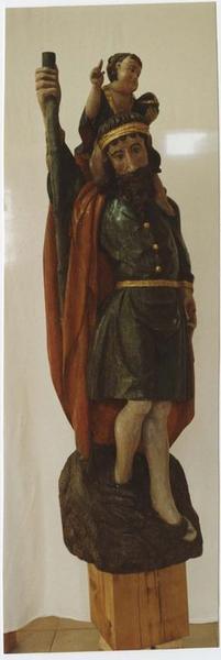 statue : saint Christophe portant l'enfant Jésus, vue générale - © Ministère de la Culture (France), Médiathèque du patrimoine et de la photographie (objets mobiliers), tous droits réservés
