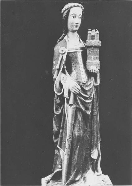 statue : sainte Barbe, vue générale - © Ministère de la Culture (France), Médiathèque du patrimoine et de la photographie (objets mobiliers), tous droits réservés