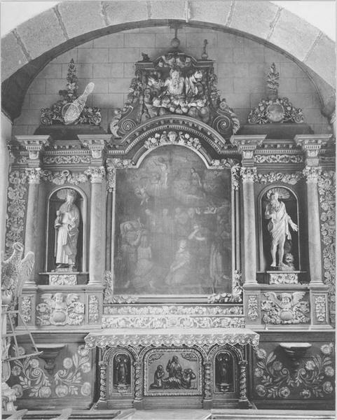 retable latéral nord, 2 statues : saint Jean, saint Jérôme, tableau : La Mort du bon chrétien, vue générale