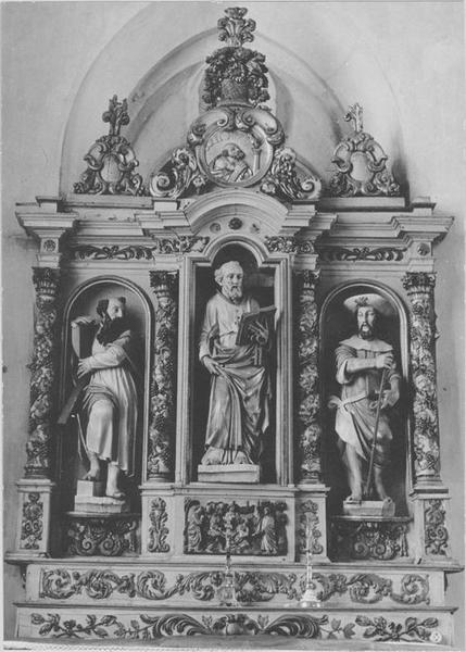 Autel Saint-Pierre, retable, 3 statues : saint André, saint Pierre, saint Jacques, vue générale