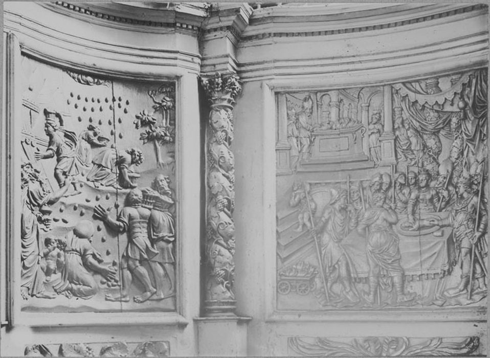 bas-reliefs : la Manne, la Manducation de l'Agneau, vue générale