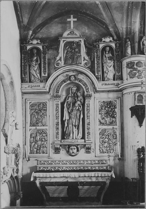 retable, bas-reliefs, statue : Notre-Dame de Bodilis, vue générale