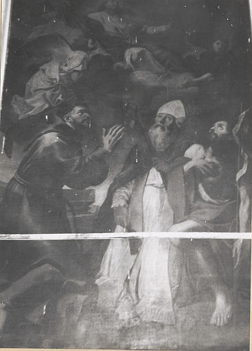 tableau : Apparition de Dieu le Père à saint Sixte, entouré de saint François d' Assise et de saint Jean-Baptiste