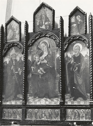 tableau (tableau d'autel) : Vierge allaitante entre saint Pierre et saint Nicolas