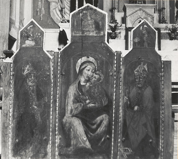 Tableau (tableau d'autel) : Vierge à l'Enfant à la cerise, saint Marcel et saint Pierre
