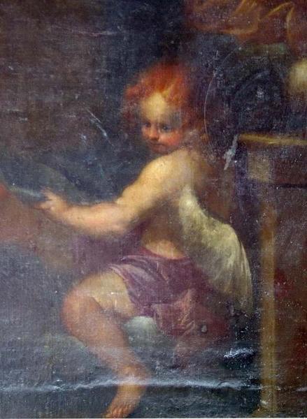 tableau d'autel : le Miracle de Soriano, détail de l'ange en bas à droite