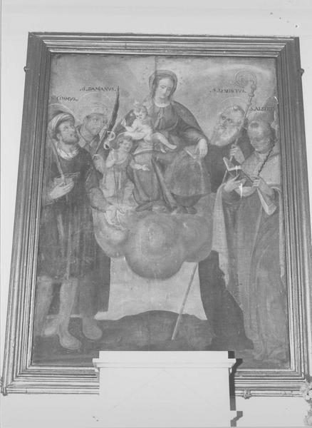 tableau : Vierge à l'Enfant, saint Jean-Baptiste, saint Côme, saint Damien, saint Benoît, saint Albert, vue générale