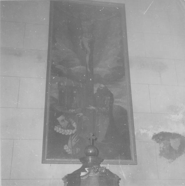 tableau : remise par saint François d'Assise de la cordelière de l'ordre franciscain à un donateur, vue générale