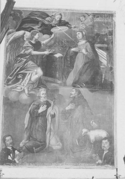 tableau : Dieu le Père, l'Annonciation, saint Joseph, saint François et deux donateurs