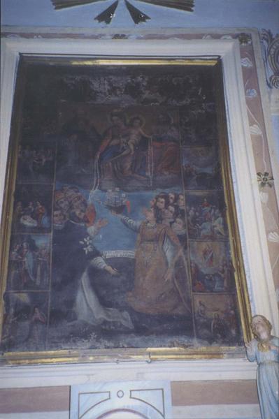 tableau d'autel : Notre-Dame du Rosaire, saint Jean-Baptiste et saint Antoine abbé avec saint Dominique et sainte Catherine d'Alexandrie, cadre