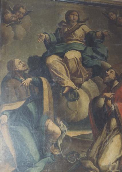 tableau : L'Assomption de la Vierge entourée de deux saints dont saint Roch à gauche