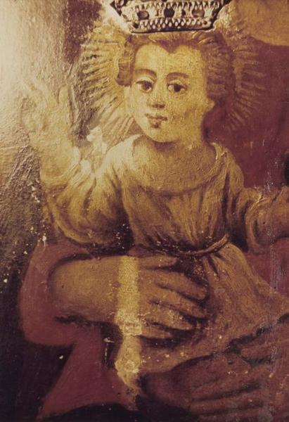 retable du maître-autel, tableaux (panneaux peints), détail : enfant Jésus bénissant