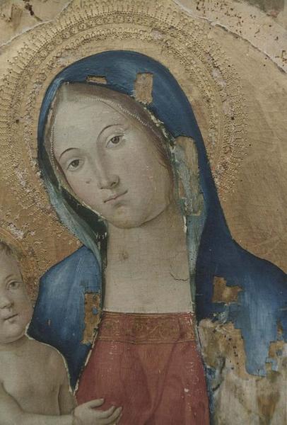 triptyque : Vierge à l'enfant entre saint Jean-Baptiste et saint Antoine, détail de la Vierge