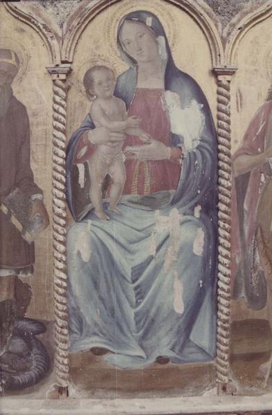 triptyque : Vierge à l'enfant entre saint Jean-Baptiste et saint Antoine, vue partielle : Vierge à l'enfant