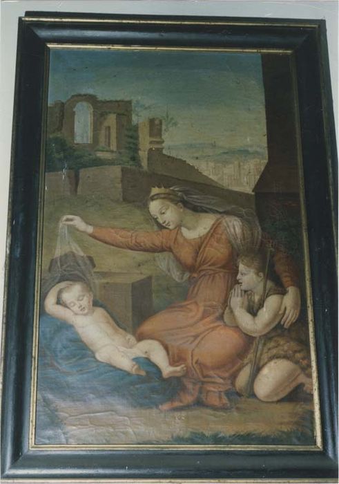 Tableau et son cadre : Vierge Marie présentant l’Enfant Jésus à saint Jean-Baptiste