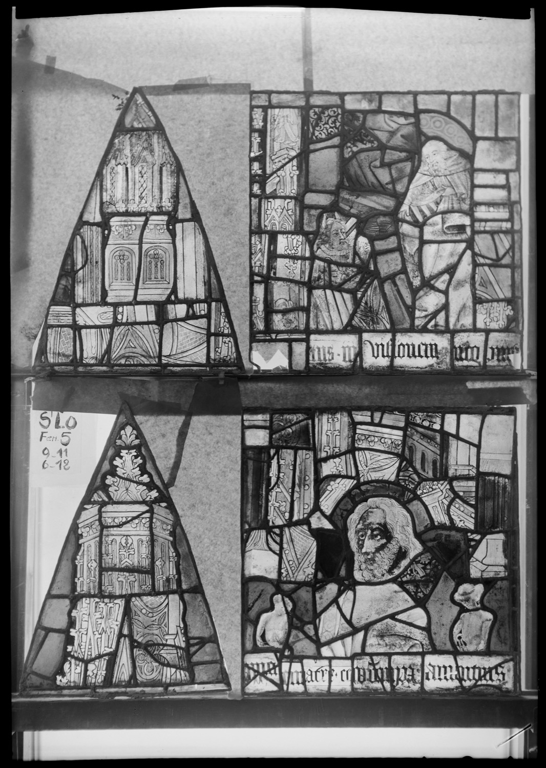 Baie 5, panneaux de vitrail 6, 9, 11 et 12 [Baie 30 ; Baie 32]