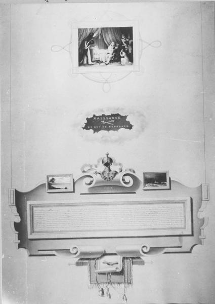 estampe : vie du comte de Chambord, vue générale : « Naissance du duc de Bordeaux »
