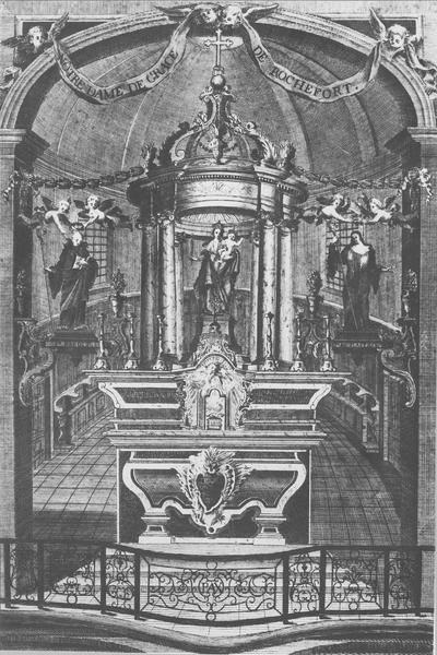 maître-autel ; statues : Vierge à l'enfant, saint-Benoît, sainte Scholastique, vue générale