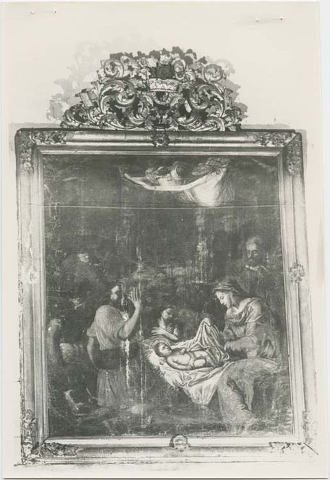 tableau et son cadre : la scène de l'Adoration des bergers