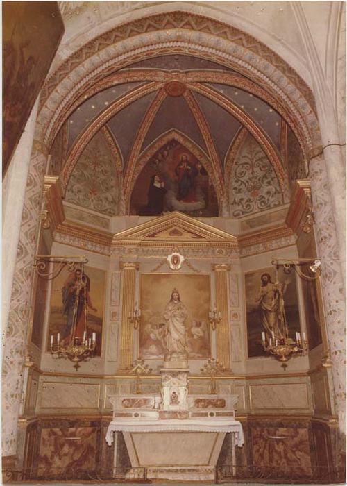 ensemble de 5 tableaux et leur cadre : L'Adoration du Sacré Coeur, Le Bon Pasteur, Le Christ ressuscité, Saint François d'Assise en méditation, La visitandine Marguerite Marie - © Ministère de la Culture (France), Médiathèque du patrimoine et de la photographie, diffusion GrandPalaisRmn Photo