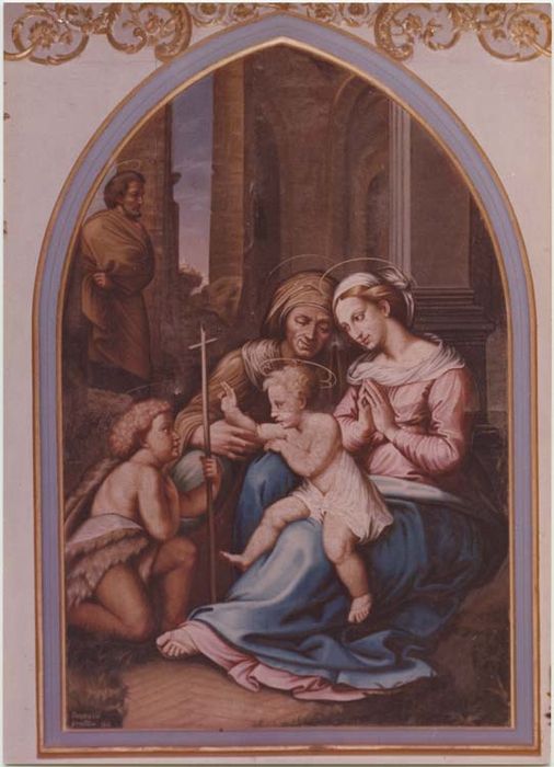 peintures murales : Notre-Dame de Lourdes et sainte Bernadette, La Présentation au temple et Le Couronnement de la Vierge